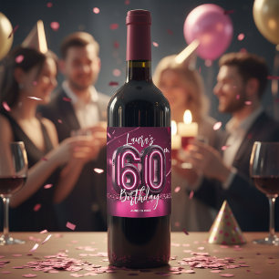 Rótulo De Garrafa De Cerveja Chic Vibrante Tendência Rosa Neon Aniversário de 6