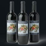 Rótulo De Garrafa De Cerveja Christmas Bell Vintage Motif personalizado<br><div class="desc">Motif Natal com Bell de um cartão postal vintage em fundo azul com saudação personalizada e nome da família.</div>