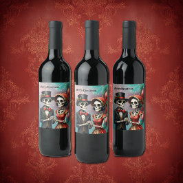 Rótulo De Garrafa De Cerveja Christmas Bone Romance, A festive skeleton couple.