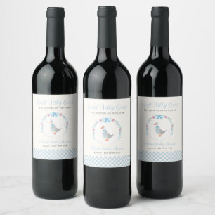 Rótulo De Garrafa De Cerveja Chuva de Bebê Blue Gingham Woodland Silly Goose