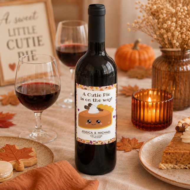 Rótulo De Garrafa De Cerveja Chuva de Bebê Cutie Pie Outono (Raise a glass to the sweetest little arrival with these adorable Cutie Pie Fall Shower Wine Label)