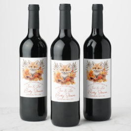 Rótulo De Garrafa De Cerveja Chuva de Bebê Folhagem Aquarela Raposa da Floresta