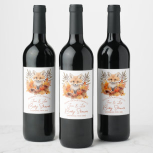 Rótulo De Garrafa De Cerveja Chuva de Bebê Folhagem Aquarela Raposa da Floresta