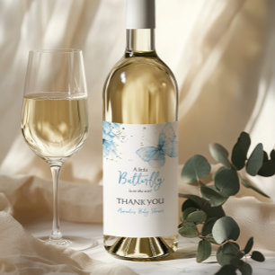 Rótulo De Garrafa De Cerveja Chuva de Borboletas Flor de Campo Floral Azul Baby