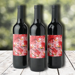 Rótulo De Garrafa De Cerveja Chuva de Noiva com Rosas Vermelhas em Aquarela