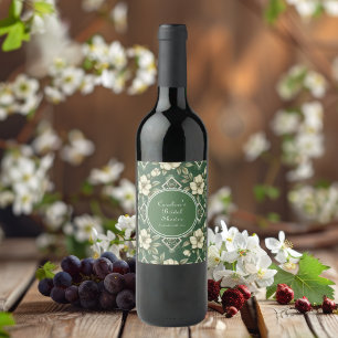 Rótulo De Garrafa De Cerveja Chuva de Noiva Floral Marfim Esmeralda