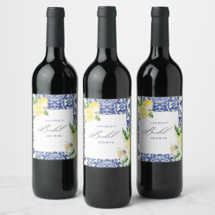 Rótulo De Garrafa De Cerveja Chuva de Noiva Floral Mediterrânea Elegante com Li