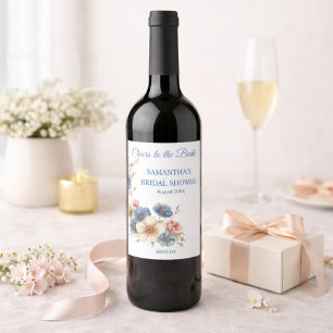 Rótulo De Garrafa De Cerveja Chuva de Presentes de Noiva Azul Empoeirado Floral