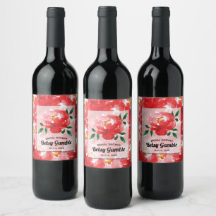 Rótulo De Garrafa De Cerveja Chuva de Rosas Vermelhas em Aquarela no Chá de Noi