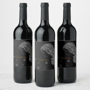 Rótulo De Garrafa De Cerveja Chuveiro de Noiva Elegante Preto e Branco Obrigado