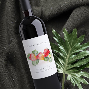 Rótulo De Garrafa De Cerveja Chuveiro Nupcial Fofo Folhagem de Morango Vermelho