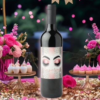 Rótulo De Garrafa De Cerveja Cílios com Brilho Rosa Chic