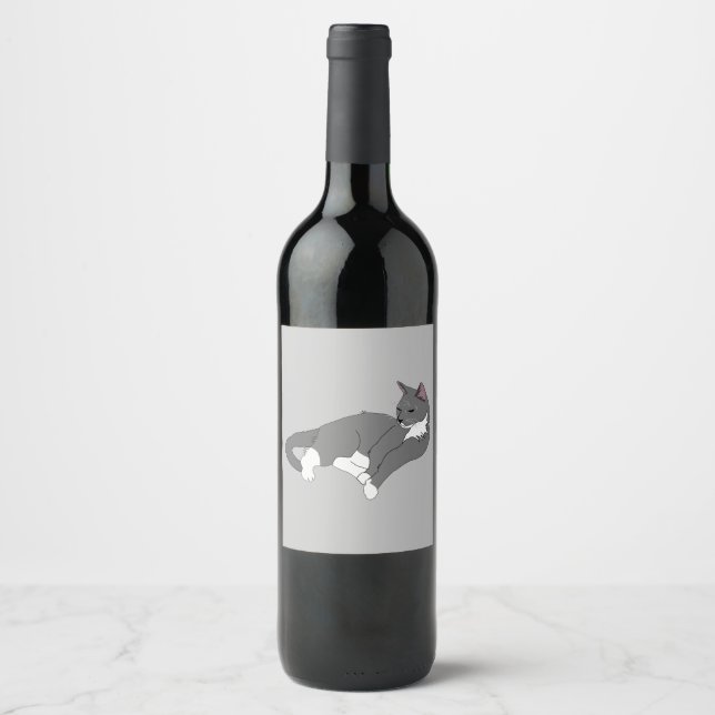 Rótulo De Garrafa De Cerveja Cinza e Gato de Tuxedo Branco (Frente)