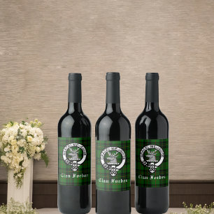 Rótulo De Garrafa De Cerveja Clan Forbes Tartan e Crachá Crest