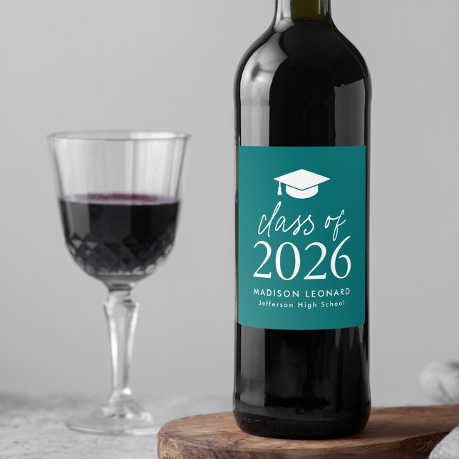 Rótulo De Garrafa De Cerveja Classe Moderna de Graduação em Teal de Script 2025 (Criador carregado)