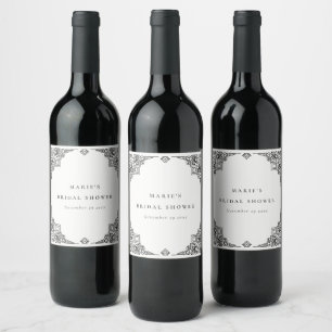 Rótulo De Garrafa De Cerveja Clássico Art Déco Preto e Branco Chuveiro de Noiva