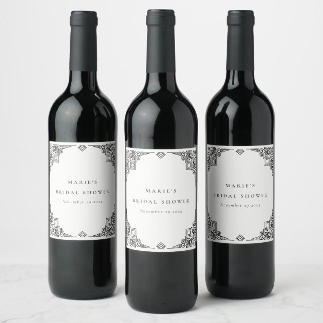 Rótulo De Garrafa De Cerveja Clássico Art Déco Preto e Branco Chuveiro de Noiva (Garrafas)