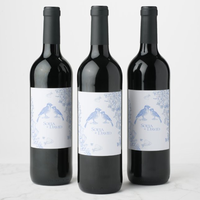 Rótulo De Garrafa De Cerveja Clássico Casamento de Pássaros Florais Branco Azul (Garrafas)