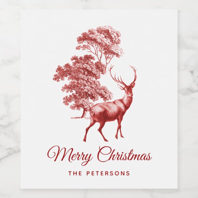 Rótulo De Garrafa De Cerveja Clássico Elegante Red Toile Deer em Floresta (Rótulo Único)