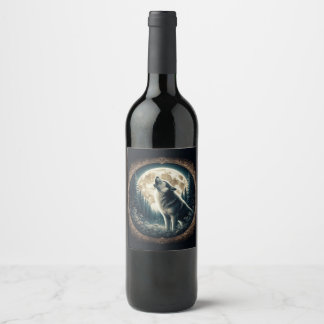 Rótulo De Garrafa De Cerveja Clássico, vintage lobo e lua