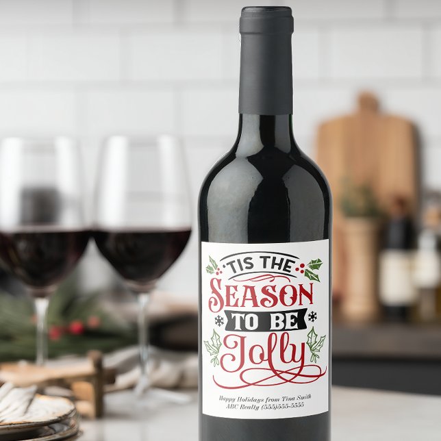 Rótulo De Garrafa De Cerveja Cliente do Natal Personalizado Jolly Holiday (Personalized Christmas Wine Label for Customer Gifts)
