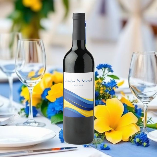 Rótulo De Garrafa De Cerveja Cobalt Blue and Lemon Yellow Modern Wedding (Cobalt Blue and Lemon Yellow Modern Wedding Wine Label )