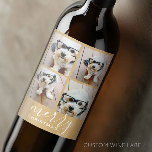 Rótulo De Garrafa De Cerveja Colagem de 4 fotos - ouro moderno do Feliz Natal