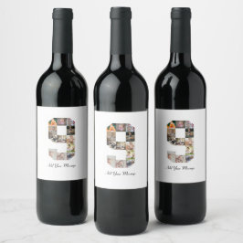 Rótulo De Garrafa De Cerveja Colagem de Fotografias do Número 9 Preto e Branco
