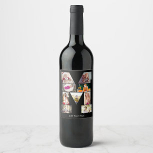 Rótulo De Garrafa De Cerveja Colagem de Fotos com Letra M em Preto e Branco