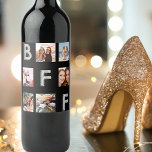 Rótulo De Garrafa De Cerveja Colagem de fotos prateadas pretas dos melhores ami<br><div class="desc">Um presente exclusivo para o(s) seu(s) melhor(s) amigo(s) celebrando sua vida junto com uma colagem de 6 fotos,  fotos. Um clássico fundo negro. As letras BFF são escritas em falso prata com uma letra estilo balão.</div>