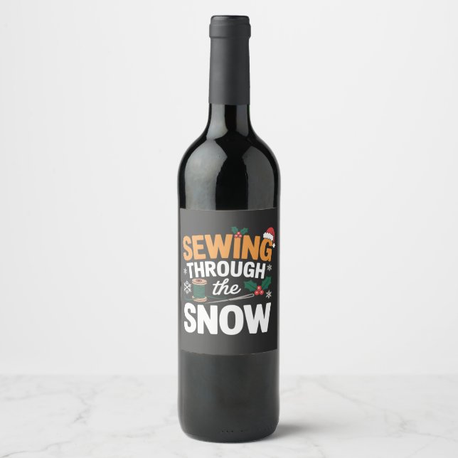 Rótulo De Garrafa De Cerveja Colcha de Natal Engraçada Costurando na Neve (Frente)