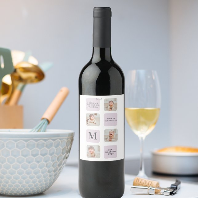 Rótulo De Garrafa De Cerveja Collage Photo & Best Avó Ever Best Purple Gift (Criador carregado)