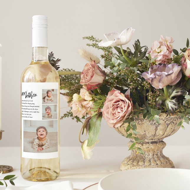 Rótulo De Garrafa De Cerveja Collage Photo & Best Mãe Cote Lovely Gift (Criador carregado)