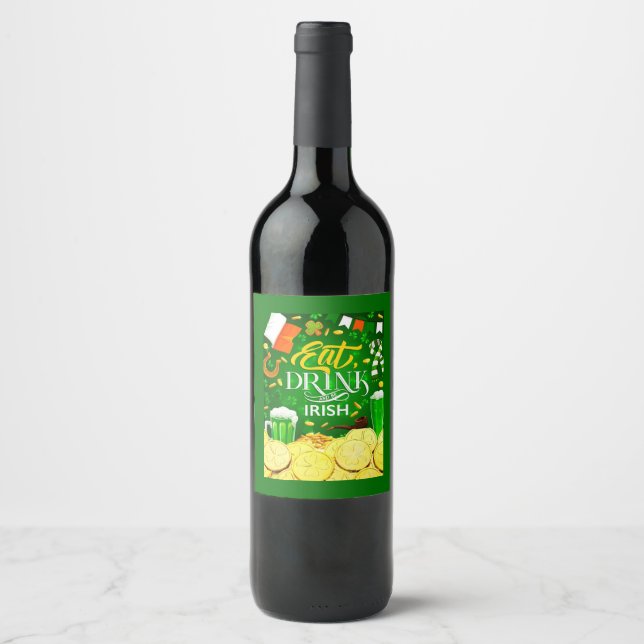 Rótulo De Garrafa De Cerveja Coma bebida e seja irlandesa Comida e bebida Rótul (Frente)