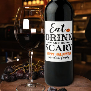 Rótulo De Garrafa De Cerveja Coma e Beba e Fique Assustador no Halloween Branco