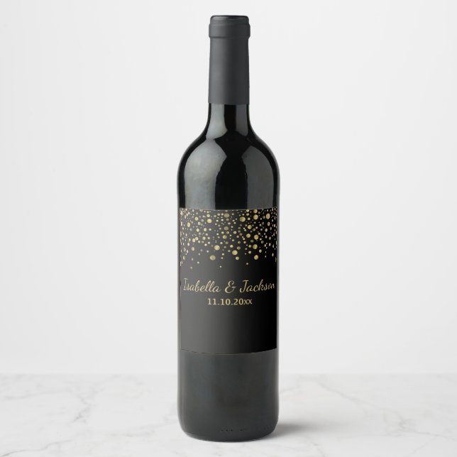 Rótulo De Garrafa De Cerveja Confete Dourado e Preto (Frente)