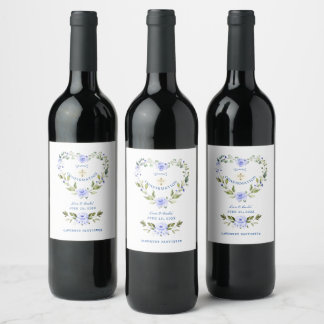 Rótulo De Garrafa De Cerveja Confirmação do Elegante Blue Floral Wreath Boy