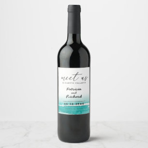 Rótulo De Garrafa De Cerveja Conheça-nos no Casamento de Destino Teal Save The