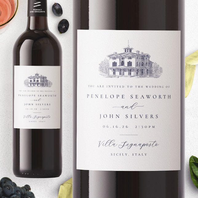 Rótulo De Garrafa De Cerveja Convite De Casamento De Ilustração De Villa Italia (Italian Villa Illustration Wedding Invitation Wine Label)