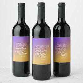 Rótulo De Garrafa De Cerveja Convite de Casamento Gradiente Ombre Roxo Amarelo 