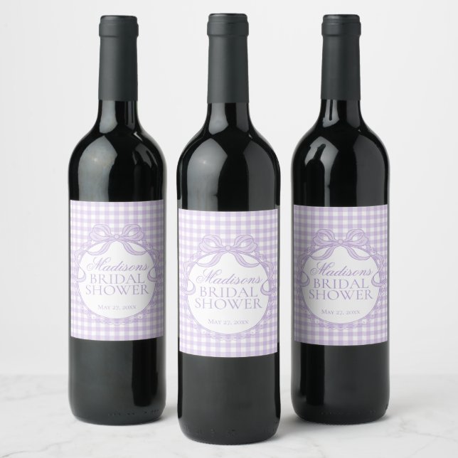 Rótulo De Garrafa De Cerveja Coquete Gingham Roxo com Laço Chá de Noiva (Garrafas)