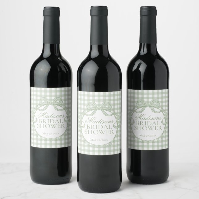 Rótulo De Garrafa De Cerveja Coquete Gingham Verde com Laço Chá de Noiva (Garrafas)