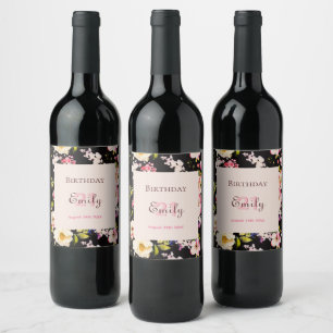 Rótulo De Garrafa De Cerveja Cor da Água Rosa e Rosas Amarelas em Preto, Aniver