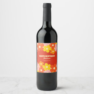 Rótulo De Garrafa De Cerveja Cor da Flor Laranja Laranja-Boho 50º Aniversário