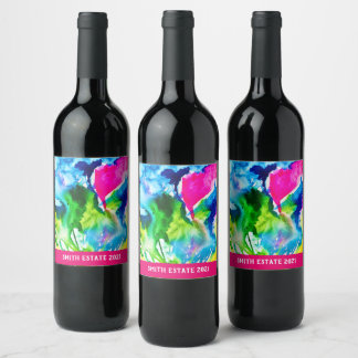 Rótulo De Garrafa De Cerveja Cor d'água do abstrato de flor de Cíclame rosa