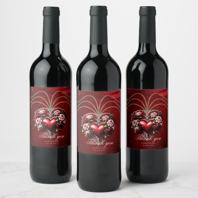 Rótulo De Garrafa De Cerveja Coração gótico nobre com flores. (Garrafas)