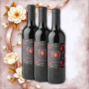 Rótulo De Garrafa De Cerveja Coração vermelho gótico com Rosas - Romântico escu