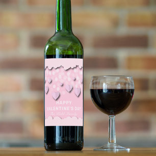 Rótulo De Garrafa De Cerveja Corações Cor-De-Rosa Bonitos Em Cordas E Namorados