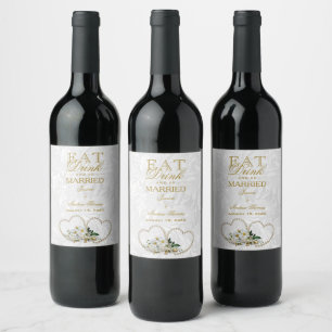 Rótulo De Garrafa De Cerveja Corações de Pérola & Flores Casamento Damask