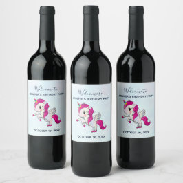 Rótulo De Garrafa De Cerveja Corno rosa e bonito com Aniversário de Asas
